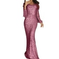 thumbnail image 2 of Fiaer Women's Sequins Bodycon Round Neck Long Sleeve Sparkly Maxi Dress for Casual Party Pink XXL, 2 of 5