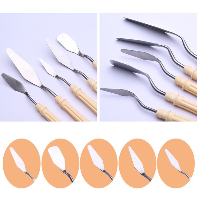 5pcs Oil Painting Scraper Portable Paint Spatula Stainless Steel Art Paint Shovel Practical Color Mixing Tool for Home Use, Size: 2X19.2CM