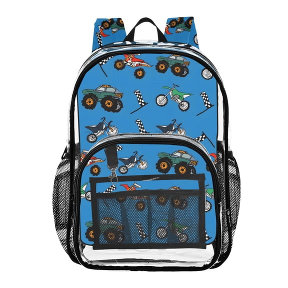 ALAZA Clear Backpack Motorcycle Cartoon Trucks PVC Transparent BookBag