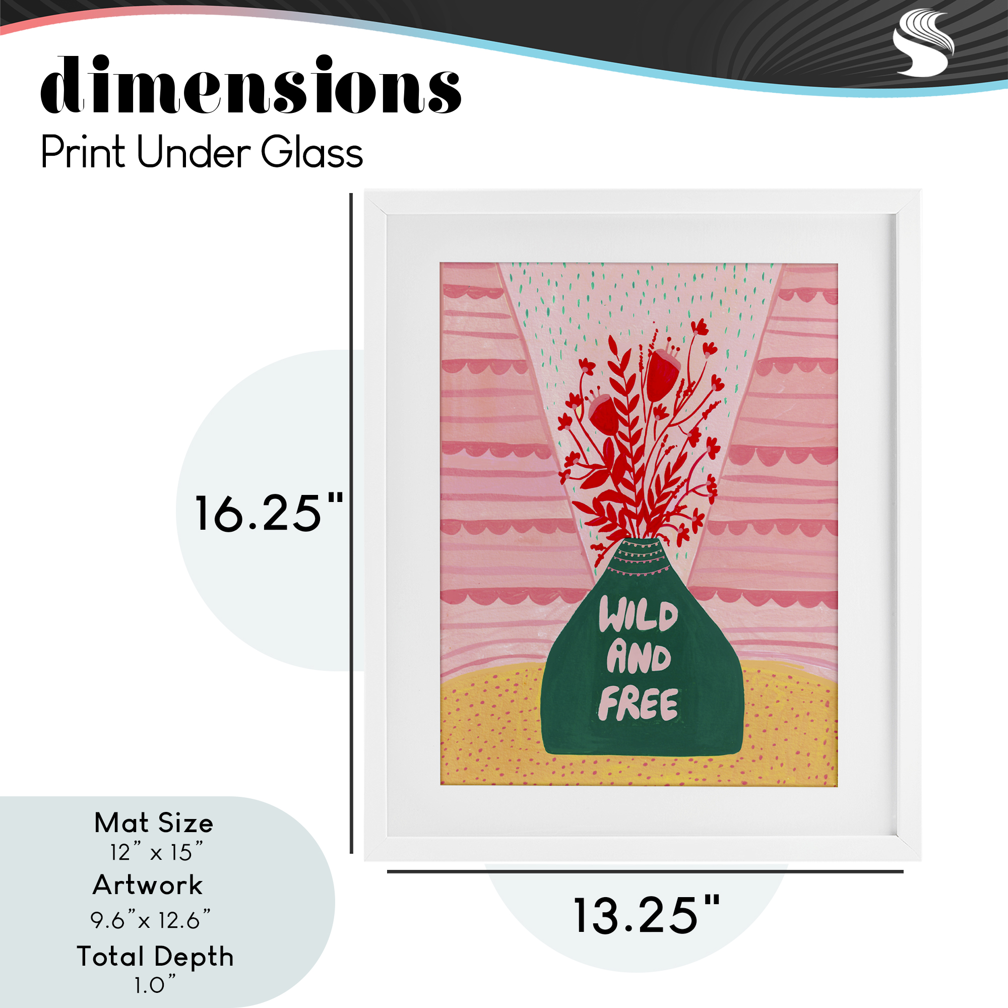 Midcentury Wild And Free White Framed Print Under Glass, design by Nabeela Rumi