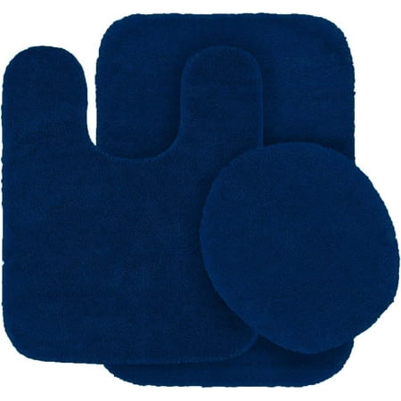3pc Bathroom Set Rug Contour Mat Toilet With Lid Cover Chenille Super Soft Non Slip With Rubber Backing #6 Navy blue Color For Bathroom Decor