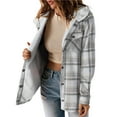 thumbnail image 2 of Chaqueta de Cuadros para Mujer, Larga, Botones, Capucha de Forro , Abrigo Cálido Cuadros Blancos XL, 2 of 7