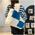 thumbnail image 2 of Fluffy Plaid Tote Bag for Women Large Plush Work Travel Handbag Faux Fur Hobo Shoulder Bag Y2k Furry Purse, 2 of 6
