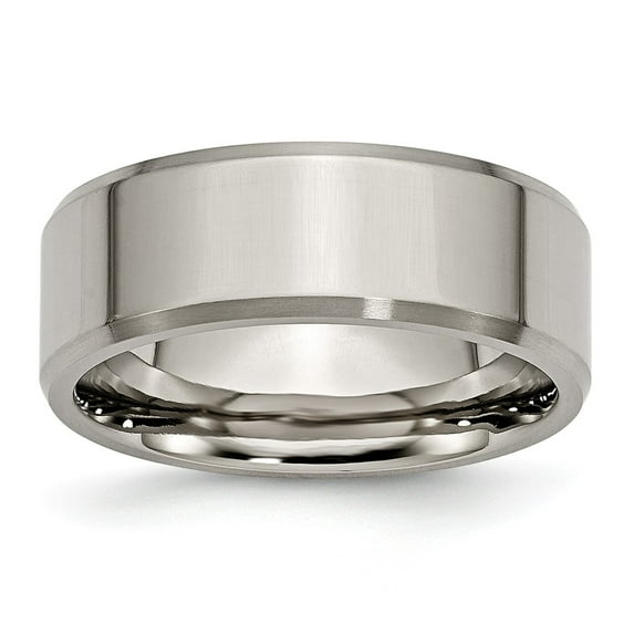 Titanium Beveled Edge 8mm Brushed and Polished Wedding Band - Size 13