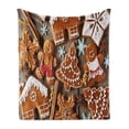 thumbnail image 1 of Gingerbread Man Soft Flannel Fleece Throw Blanket, Tasty Looking Traditional Cookies Little Snowflakes Cinnamon, Cozy Plush for Indoor and Outdoor Use, 60" x 80", Umber Pale Brown White, by Ambesonne, 1 of 6