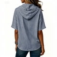 thumbnail image 4 of Ecqkame Women's Striped Tops Hooded Button Down Short Sleeve Shirts Summer Casual Lightweight Trendy Versatile Blouse Navy XXL, 4 of 5