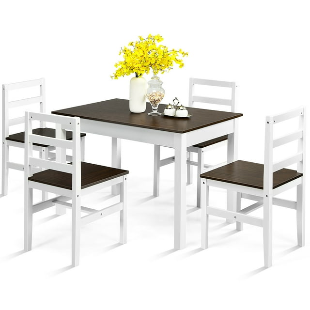 Costway Ensemble de Salle à Manger 5 Pcs Table de Cuisine Compacte en Bois Massif et 4 Chaises Moderne