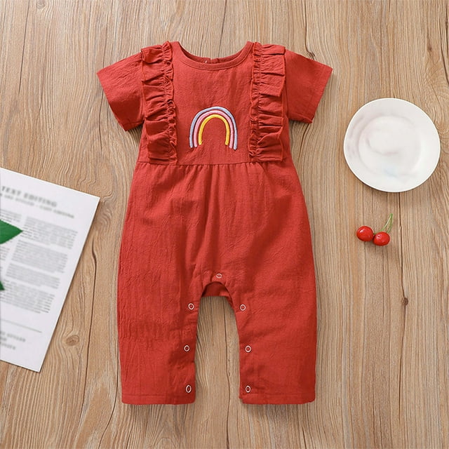 3-18 Months Spring And Autumns Onesie Newborn Cotton Long Climbing Rainbows Embroidery Ruffle Crawling Clothes