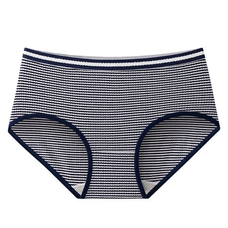 Women s Large Striped Cotton Briefs  Middle Waist  Comfort Fit  Soft Elastic  Underwear for Everyday  Seamless Design  breathable  casual  breathable cotton  Plus Size Top for Women | Blue M