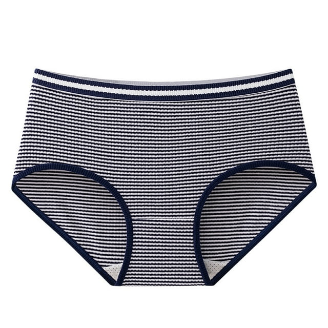 ylioge Womens Cotton Underwear Casual Stripe Printed Mid Rise Stretch Full-Coverage Briefs Ladies Soft Basic Regular Cheeky Panties