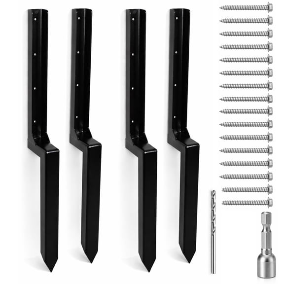 Fence Post Repair Kit Heavy Duty, Fence Post Stabilizer Fence Brace, Pack of 4 Metal Fence Post Supports for Broken or Leaning Wood Posts, Black