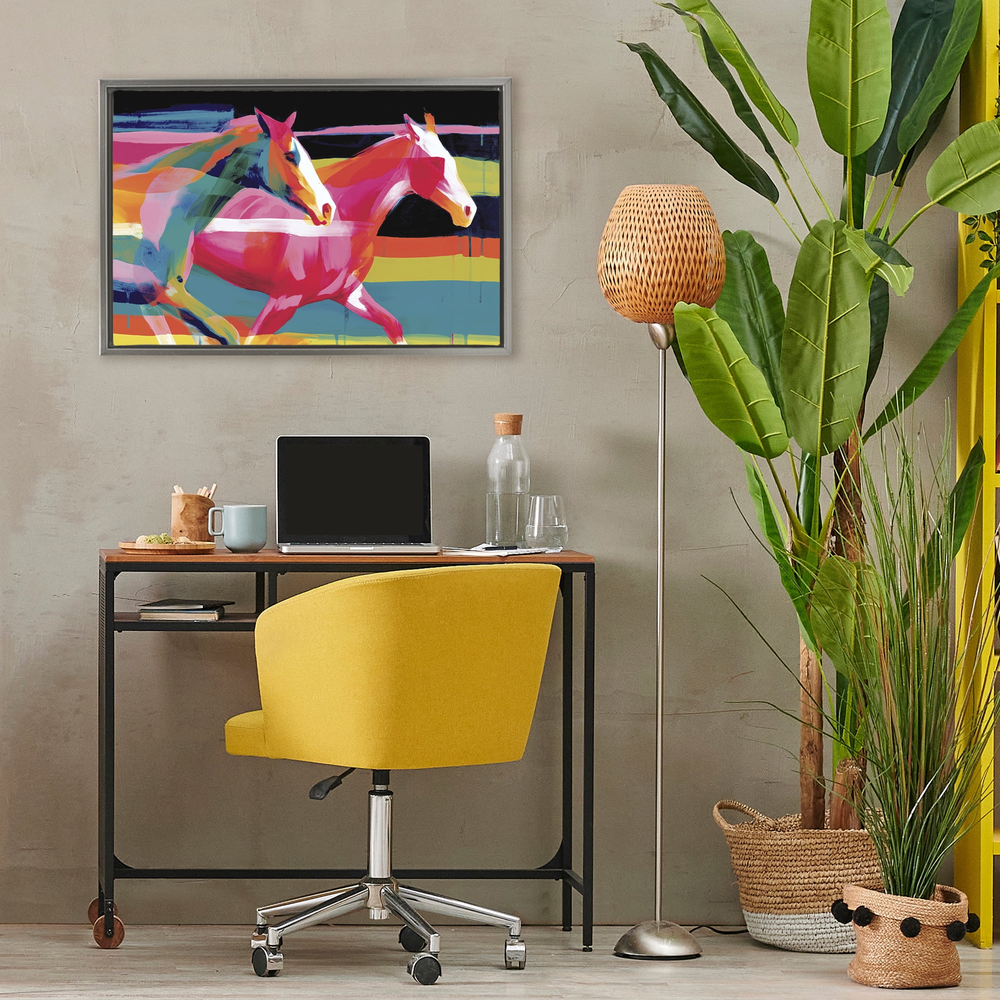 Stupell Industries Wild Horses Running Through Stripes Gray Framed Floater Canvas Wall Art, design by Chromatic Storm Studio