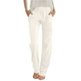 thumbnail image 3 of Pxxlle Womens Cotton Linen Pants Casual Summer Straight Wide Leg Pant Solid Color Elastic Waist Drawstring Lounge Trousers with Pockets White XL, 3 of 6