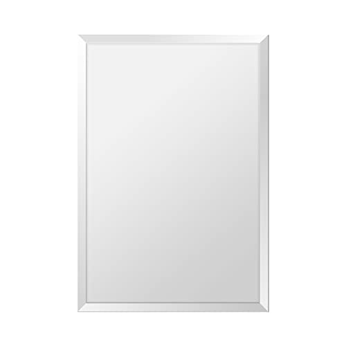 Fab Glass and Mirror Beveled Polished Frameless Wall Mirror with Hooks, 24" x 36", Clear