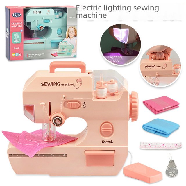 Máquina de coser eléctrica para niños, simulación de casa de juegos, pequeño electrodoméstico, juguete para niña, sastre, interactivo entre padres e hijos, hecho a mano