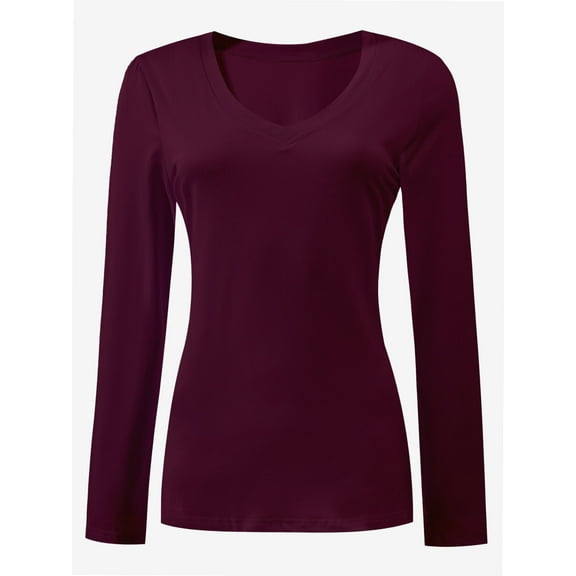 Women Shirts V Neck Long Sleeve Tops T-Shirt Basic Tees