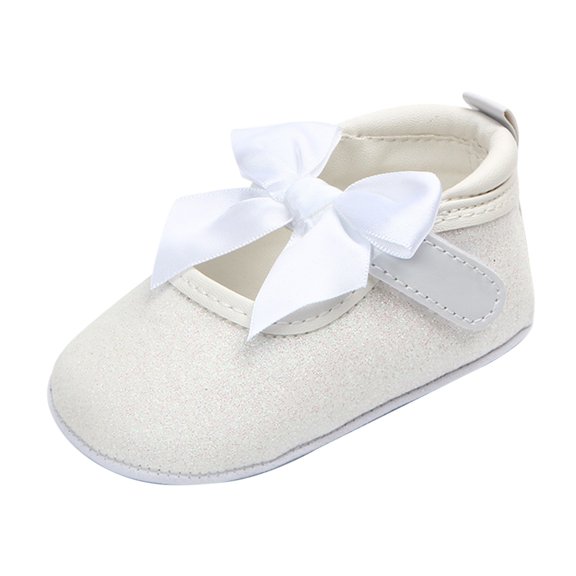 JAHH Baby Spring Summer and Autumn Shiny Shoes Bow Baby Shoes Soft Bottom Non Slip Single Shoes for Toddler/Little Kid/Big Kid(6-12 Months,White)