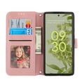 thumbnail image 2 of Nalacover Wallet Case for Google Pixel 6A, Embossed Pattern PU Leather Card Slots Holder Wrist Strap Handbag Kickstand Flip Folio Cover with Shoulder Strap Crossbody Magnetic Clasp Case,Pink, 2 of 9