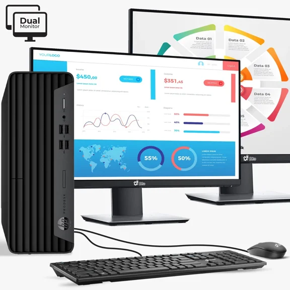 Restored HP ProDesk 600 G6 SFF Desktop - Business Desktop PC, Intel 6 Core i5-10th Gen - 16GB DDR4 RAM, 256GB NVMe SSD - 2x24" LED Monitor - Keyboard & Mouse, Wi-Fi, Win 11 Pro (Refurbished)
