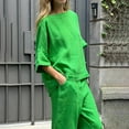 thumbnail image 5 of GILIGEGE Linen Sets for Women 2 Piece Summer Womens Summer Casual Solid Color Crewneck Top & Pants Cotton Linen Two Set Wide Leg Pants Tracksuit Lounge Matching Sets Green 3Xl, 5 of 7