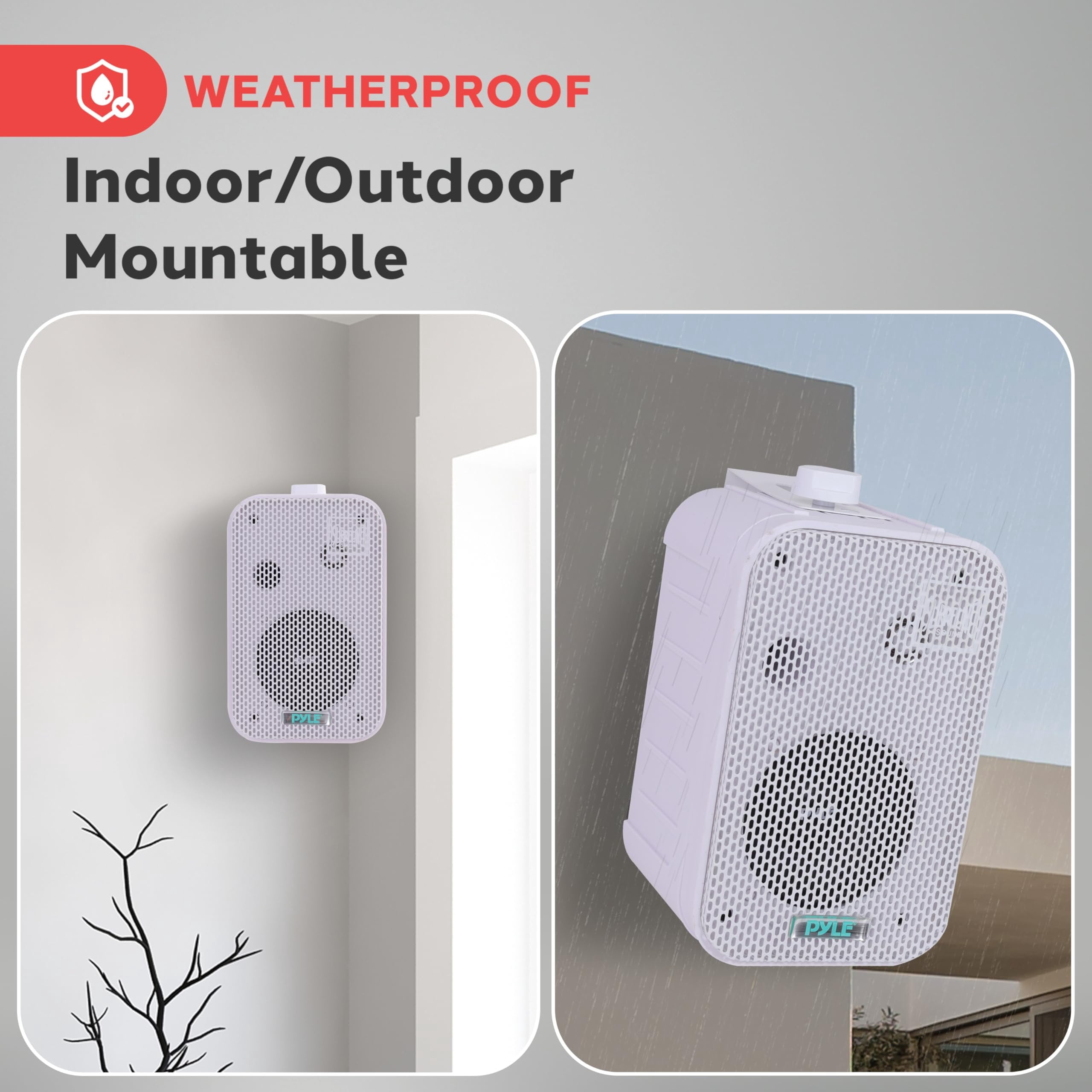 Pyle - Indoor / Outdoor Waterproof Speaker System - 5.25 Inch Pair of Weatherproof Wall/Ceiling Mounted Speakers with Heavy Duty Mesh Covers, 200 Watts RMS, Universal Mount - PDWR40W White