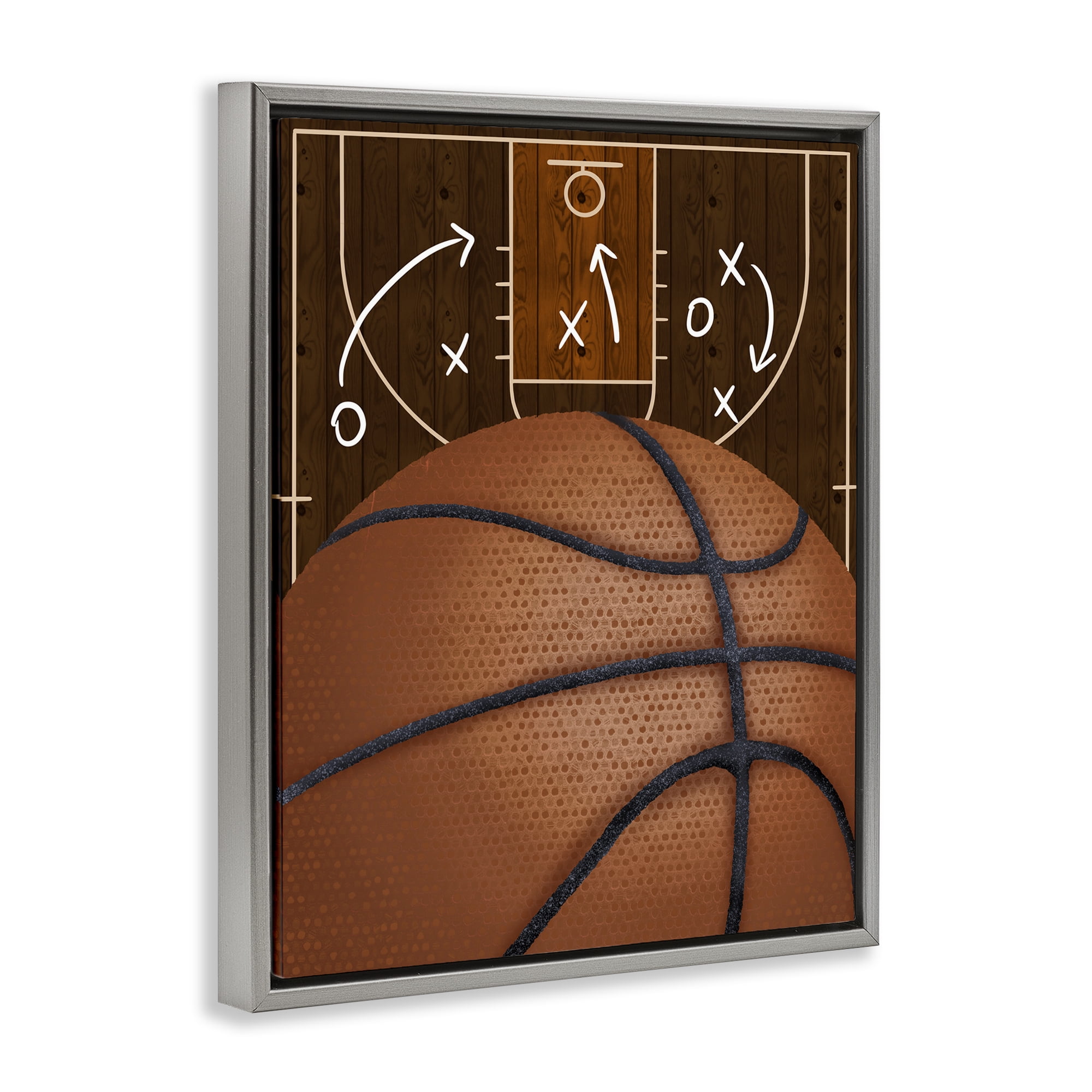 Stupell Industries Basketball Court Tactics Gray Framed Floater Canvas Wall Art, design by Jennifer Stith
