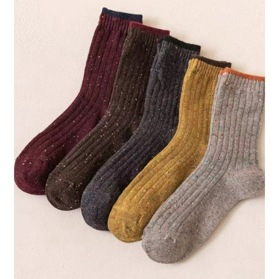 Namzi 5 Pairs Wool Socks Vintage Soft Cabin Warm Socks Thick Knit Cozy Winter Socks-Solid colored dot yarnB