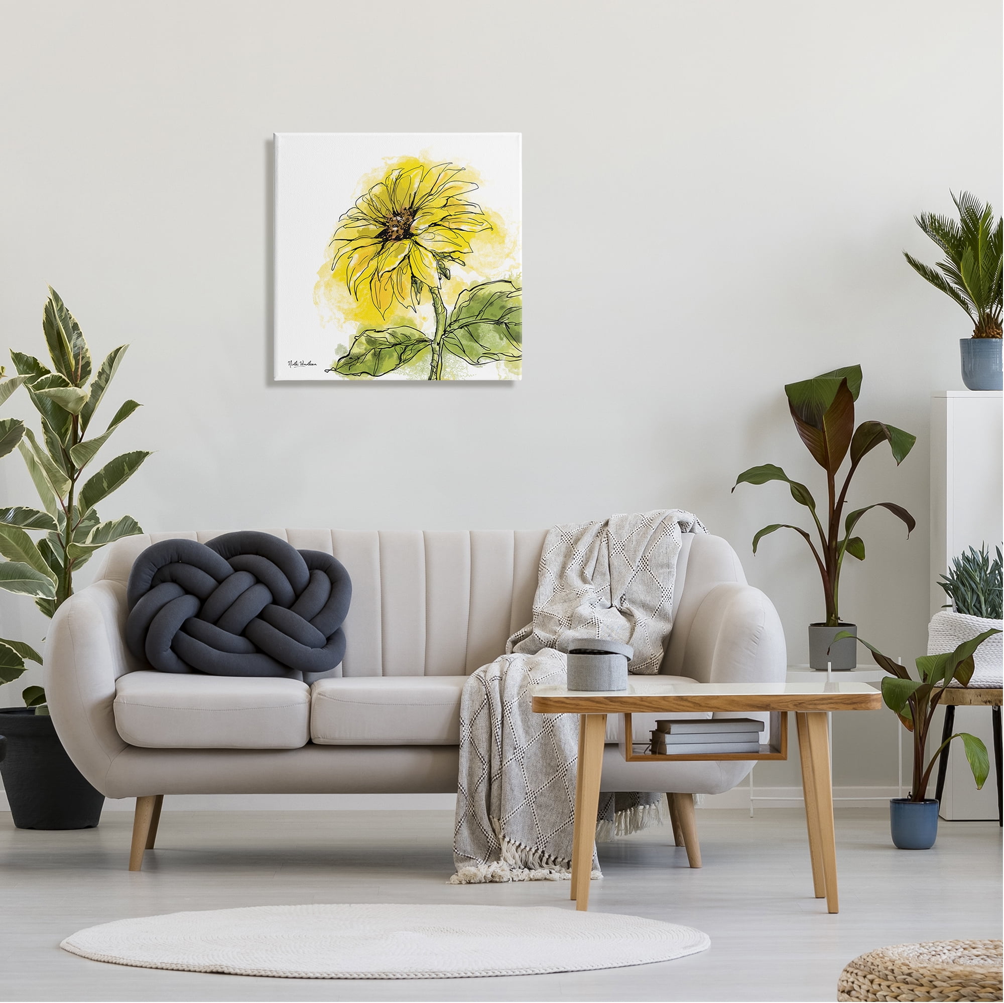 Stupell Industries Modern Splash Sunflower Botanical & Floral Painting Gallery Wrapped Canvas Print Wall Art, 24 x 24