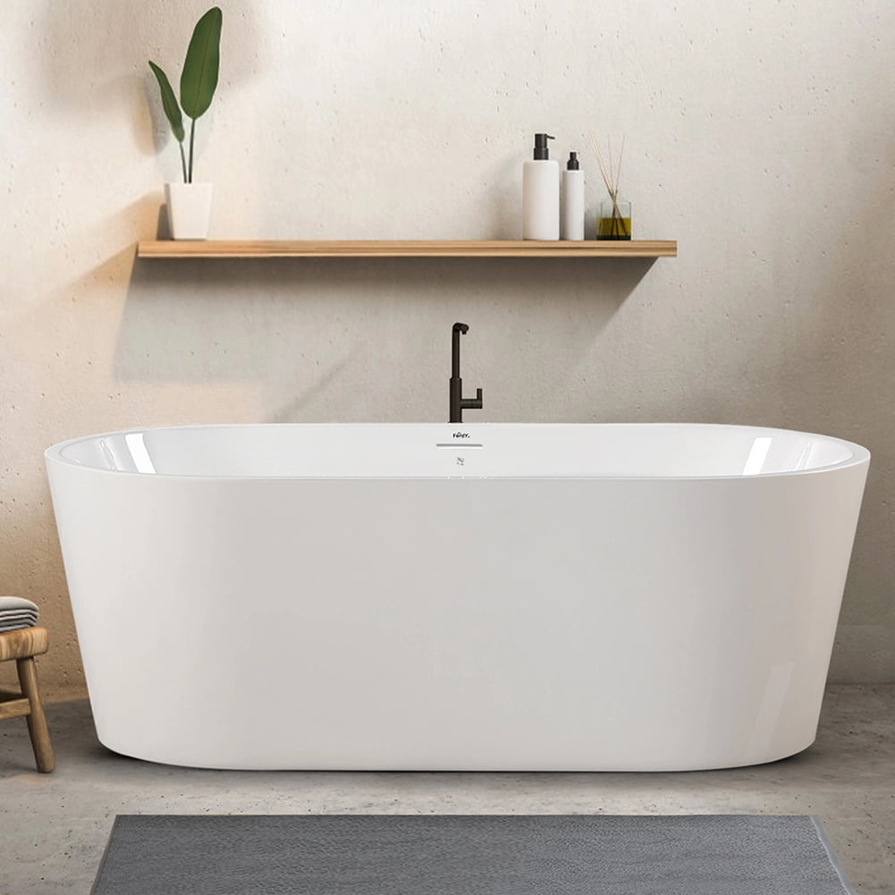 Kepooman Modern Stand Alone Soaking Tub with Brushed Nickel Drain & Overflow Hole, 66.5 x 31.5in Kepooman Modern Stand Alone Soaking Tub with Brushed Nickel Drain & Overflow Hole, 66.5 x 31.5in