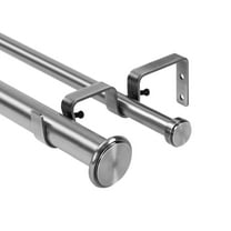 Urbanest Bouton Manhattan 1" 5/8" Double Drapery Curtain Window Rod Set - 84" to 120", Brushed Steel