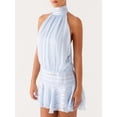 thumbnail image 6 of Women Ruffle Halter Neck Mini Dress Mock Neck Open Back Tiered Dress Y2K Mesh Layered Dresses Light Blue S, 6 of 9