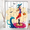 thumbnail image 1 of Whimsical Halloween Shower Curtain with Stylish Witch & Bats - Perfect Autumn Decor, 1 of 4
