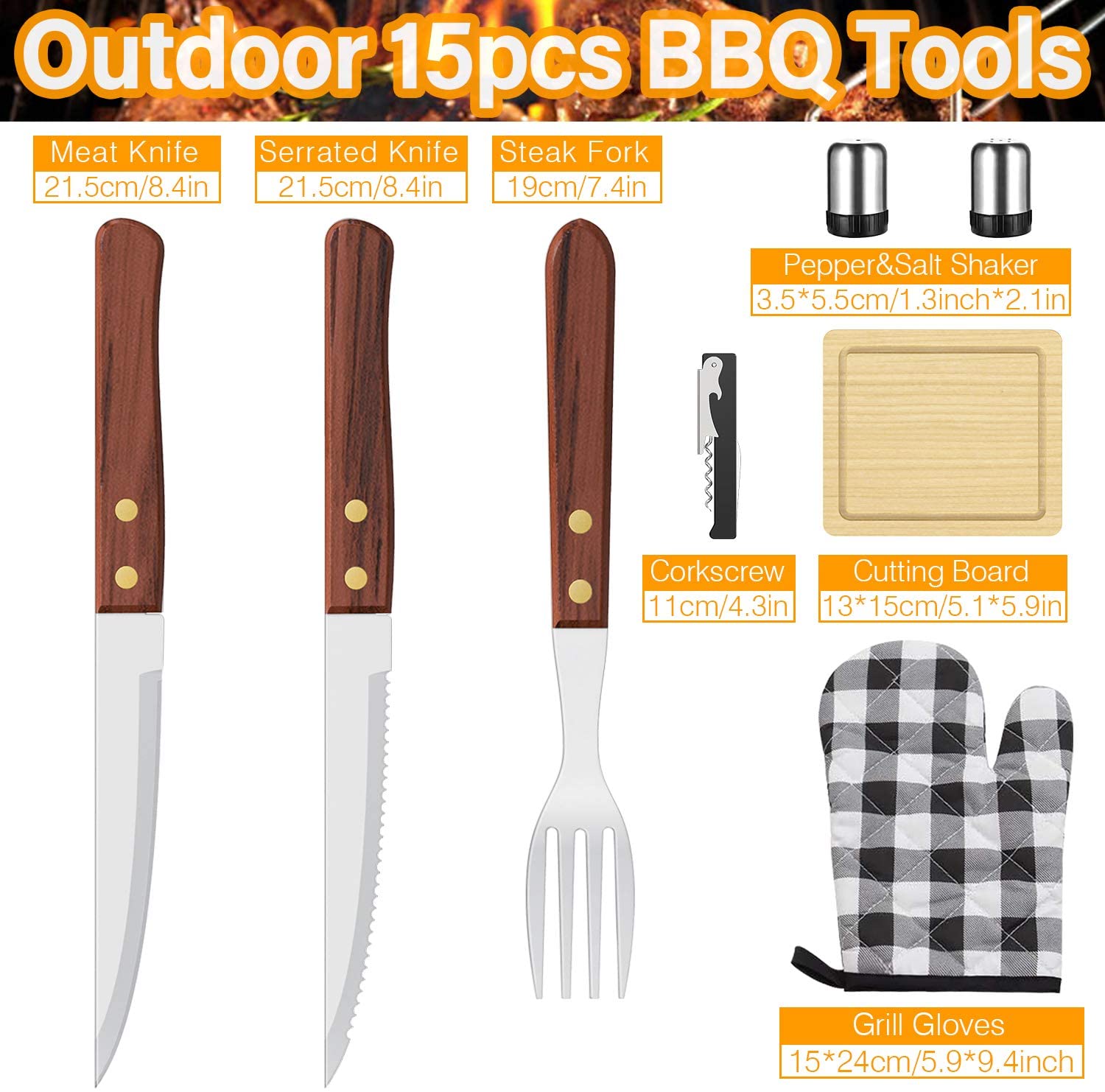 AISITIN BBQ Grill Tool Sets, Stainless Steel - 15 pcs