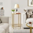 thumbnail image 6 of Gold Side Table Set of 2, Round End Tables Tall Nightstand Bedside Table Set w/Glass Top & Metal Frame for Living Room/Balcony/Bedroom/Small Space, Easy Assembly, Modern Style, Mustard Gold, 6 of 15