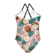 thumbnail image 2 of Girls' One-piece Swimsuit Cross Back Bathing Suit Beach Surfing Sizes 3T-10T Coconuts and Palm Leaves Pattern, 2 of 9