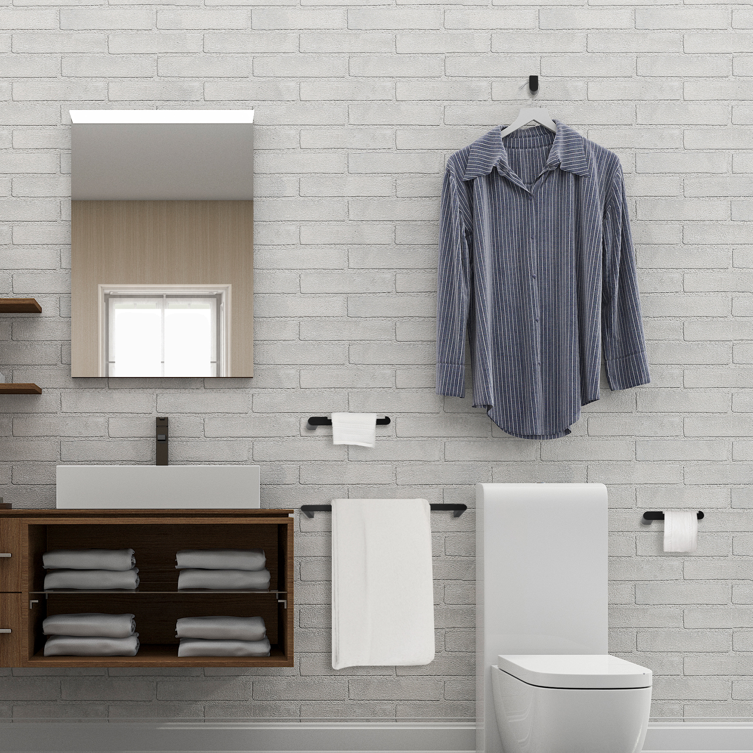Globe Electric 4-Piece Matte Black Bathroom Hardware Kit, Towel Bar, Toilet Paper Holder, Towel Ring, Robe Hook (1-Pack)