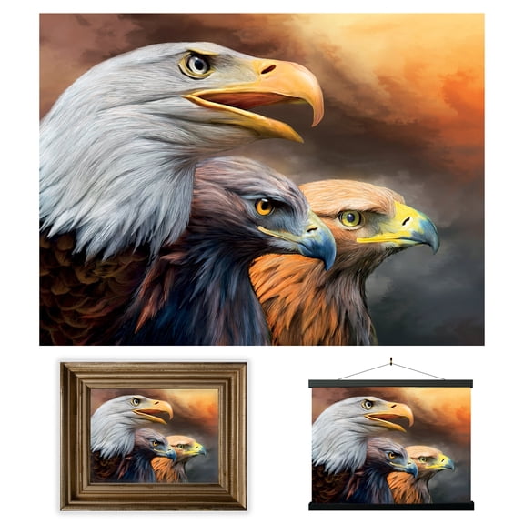 3D LiveLife Lenticular Wall Art Three Eagles from Deluxebase Unframed 3D Bird Poster Decor