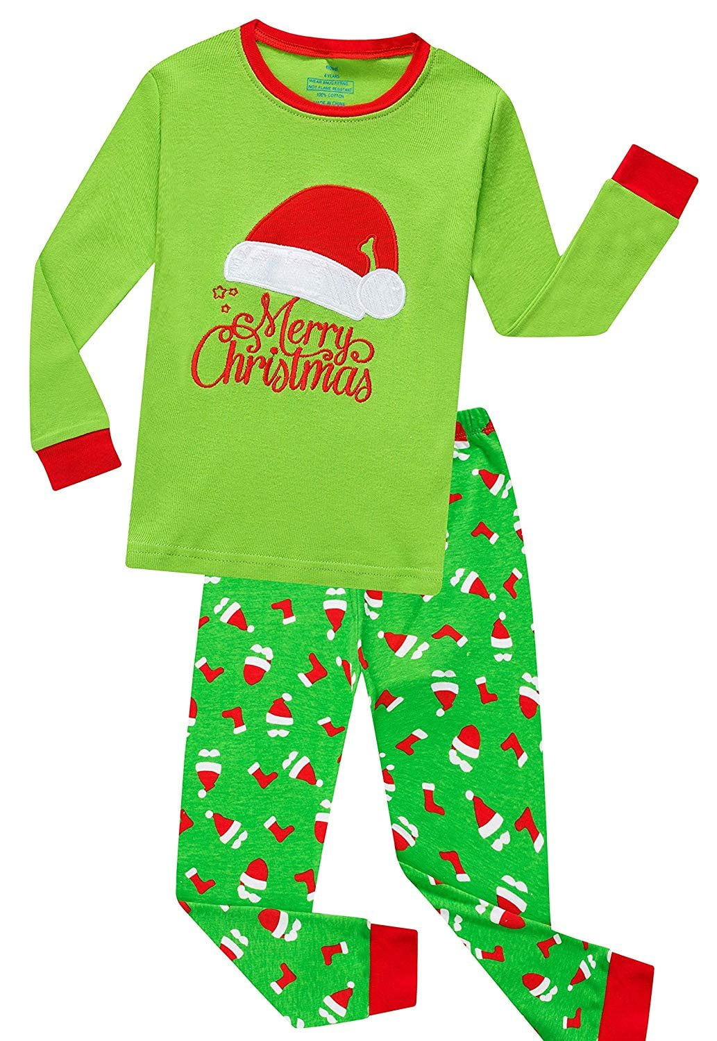 Elowel Kids Matching Family Christmas Pajamas - Santa Hat 2-piece Set ...