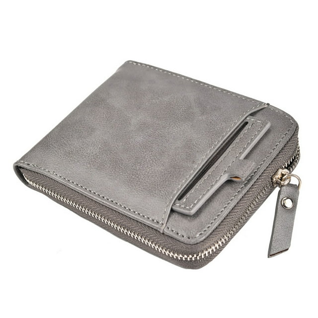 Pocket Wallet Faux Leather - Zipper Portable Credit Card Holder Bifold Wallet