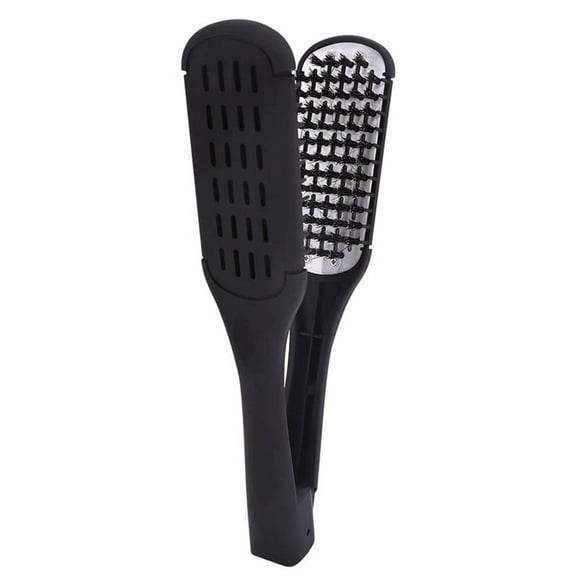 Boar Bristle Double Sided Brush Comb Clamp Anti-Static Hair Straightener Tool Comb Hair Splint Comb, Black