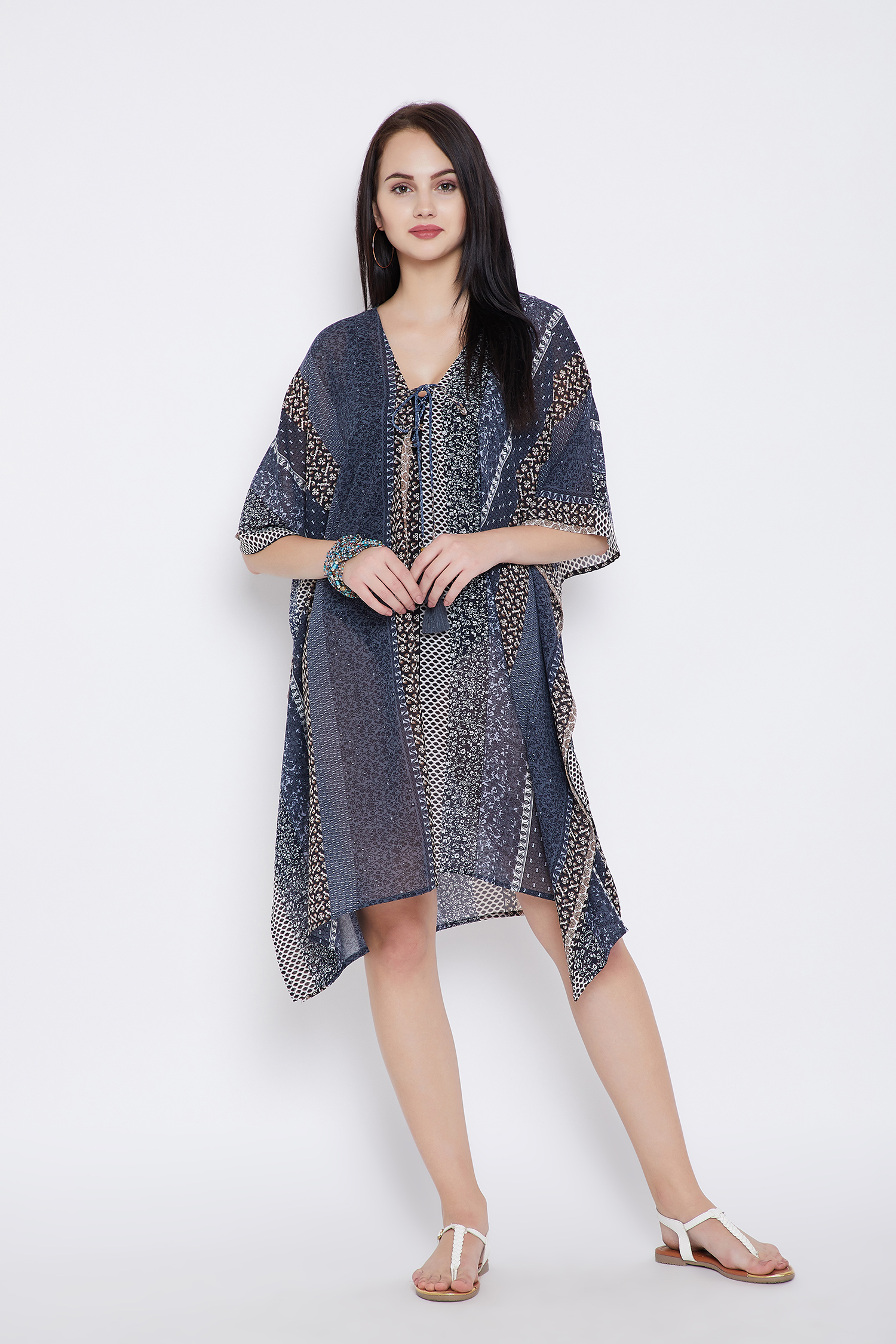 navy and white beach cover up