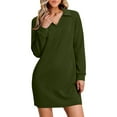 thumbnail image 2 of Dresses for Women Women's Long Sleeved Lapel V-neck Sportswear Loose Solid Color Dress on Clearance Army Green, XL, 2 of 6