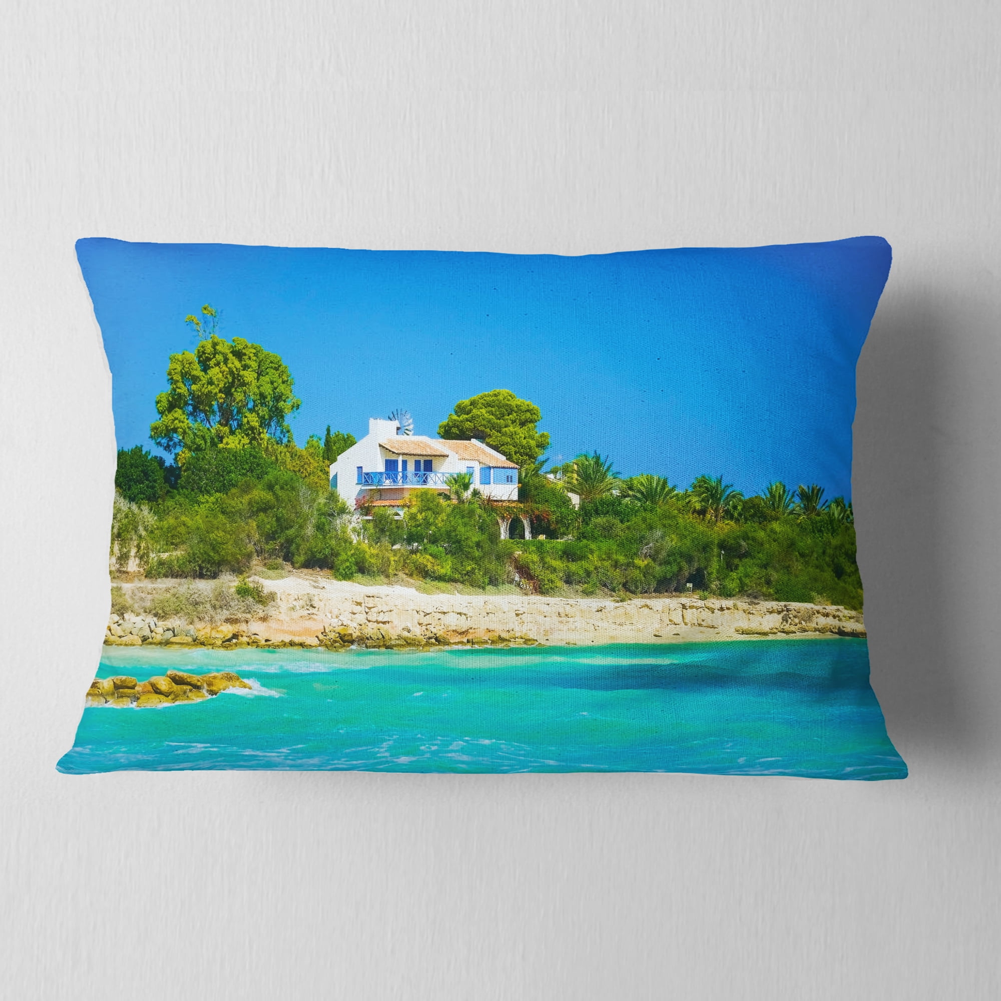 Designart 12" x 20" Blue Polyester Throw Pillow