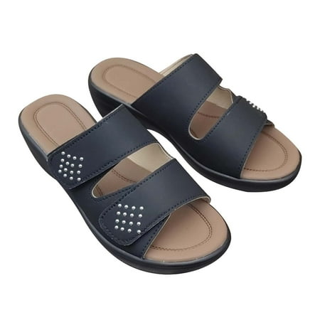 

YanHoo Women s Wedge Sandals with Arch Support Two Strap Open Toe Slip-on Orthopedic Sandal Retro Summer Casual Beach Slipper Platform Shoes