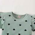 thumbnail image 4 of DAETIROS Kids Girl Outfit Set 3 Piece Heart Print Romper Pants Headband Soft Ruffle Sleeves Gift Set Green 0-6 Months,Size 6-12 Months, 4 of 6