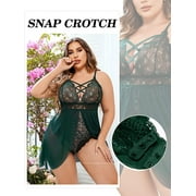 Avidlove Plus Size Lingerie for Womens Lace Mesh Strappy Chemise Nightwear Boudoir Outfits(Dark Green 5XL)