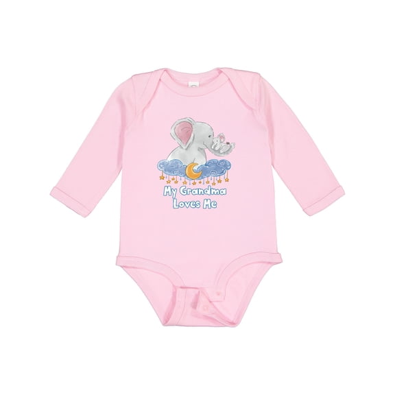 Inktastic My Grandma Loves Me Cute Elephants Clouds Moon and Stars Boys or Girls Long Sleeve Baby Bodysuit