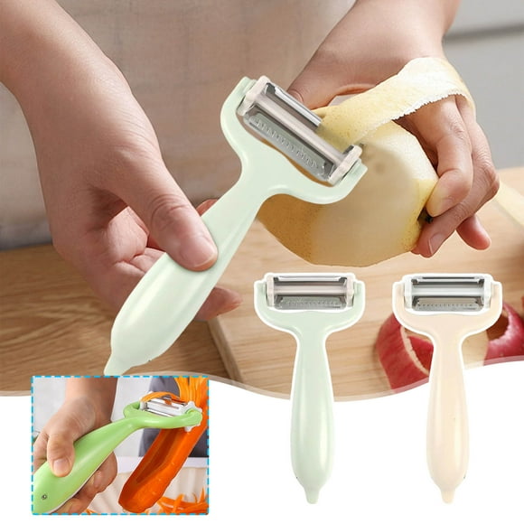 Pelador multifuncional de acero inoxidable 3 en 1 | Cortadora de melón y trituradora giratoria de frutas y verduras | Mango ergonómico antideslizante | 17x7.5x3.4cm | Herramienta para pelar papa