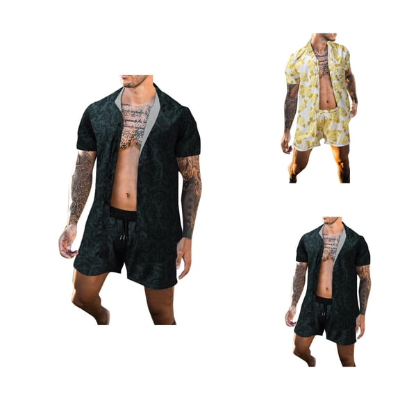 Short Sets for Men Floral Print Short Sleeve Button Collared Shirt and Shorts 2 Piece Matching Set Beach Outfit Set
