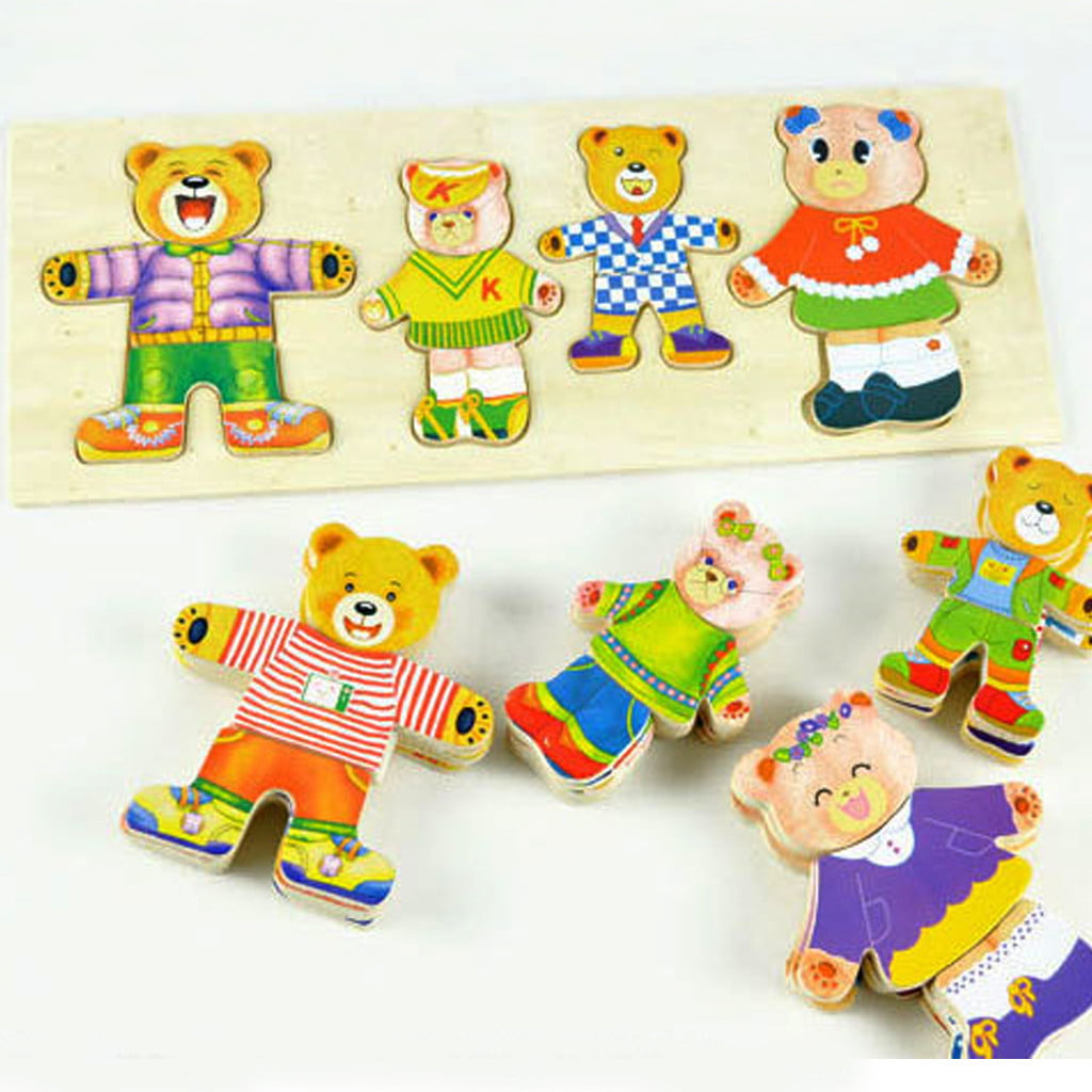 Montessori Wooden Bear Puzzles Educational Dress Changing Toys For Kids USCD 